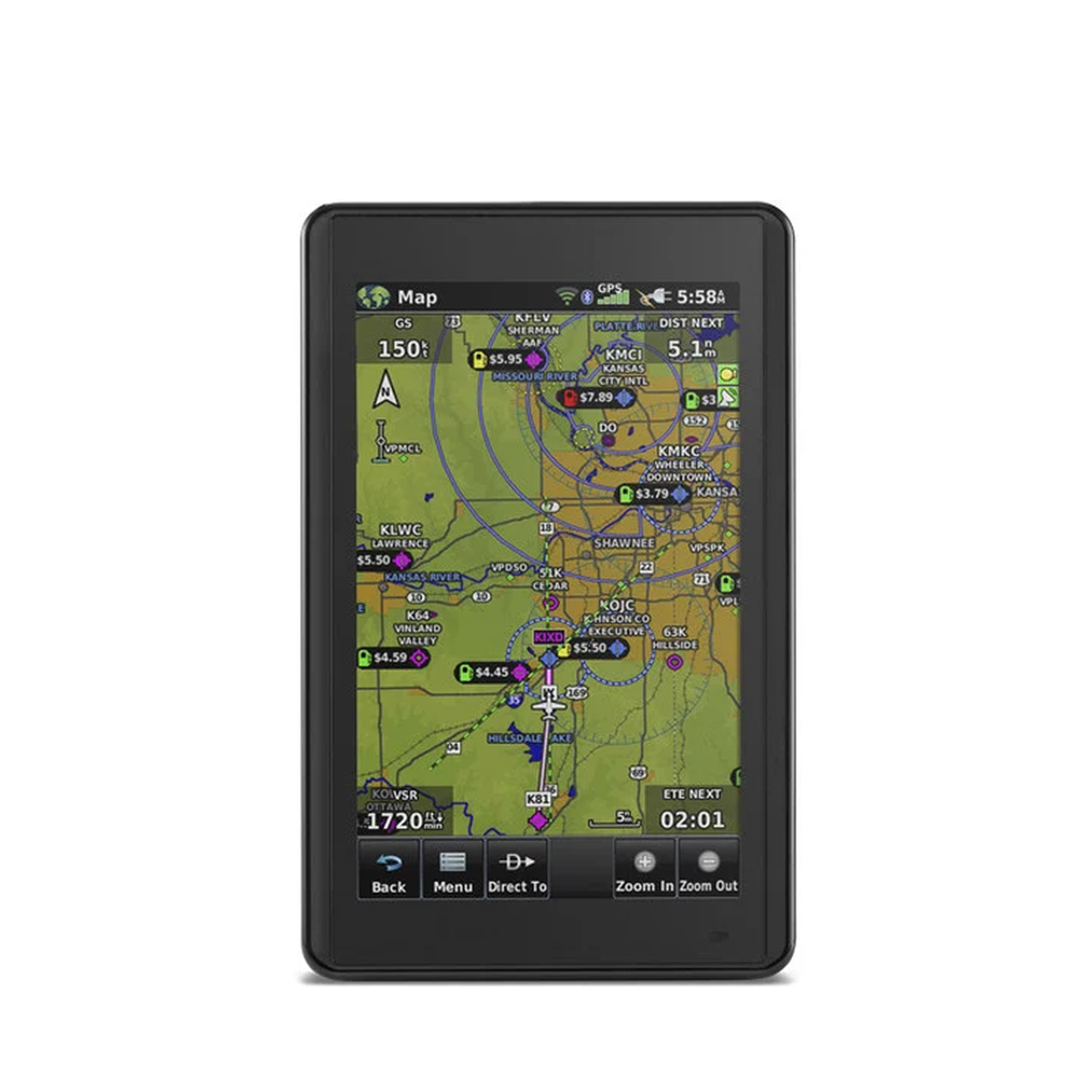 Navegador portátil aera 660, muestra información de trafico aéreo y una excelente visualización por medio de su pantalla con visión 3D touch screen.