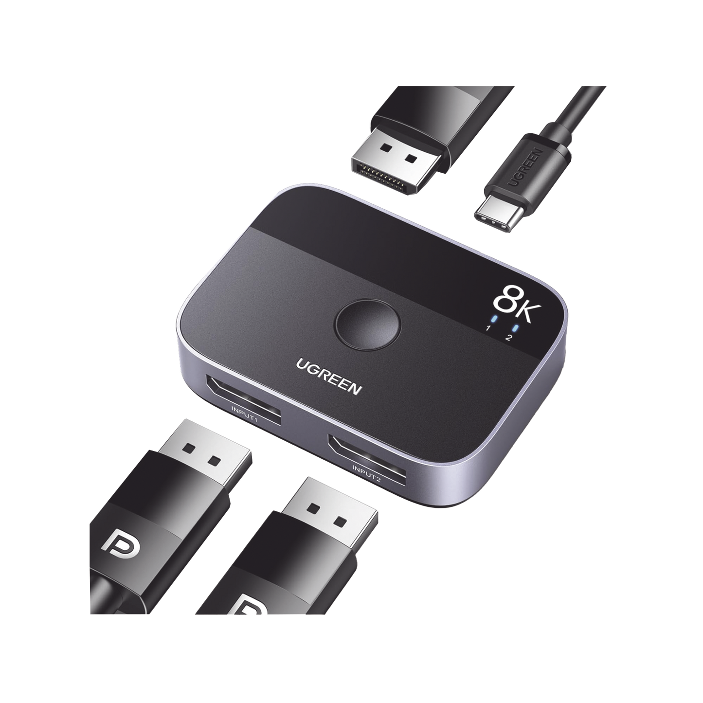 Conmutador DP 1.4 8K | Display Port Splitter 2 Entradas a 1 Salida | Bidireccional | 3D | HDR10+ | Dolby Atmos | 240Hz | 48Gbps | Compatible Free-Sync/G-Syng | Sincronización de Audio | Potentes Chips de Última Generación.