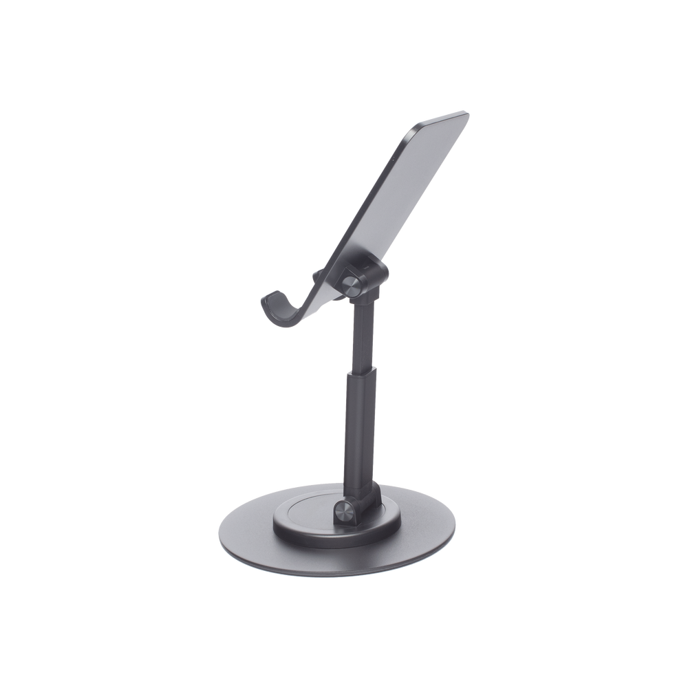 Soporte para Teléfono Celular Giratorio | 360° de Rotación | Angulo Ajustable | Altura Ajustable 17-20cm | Antideslizante | Ejes Giratorios de Alta Precisión| Plegable | Aluminio | Color Gris