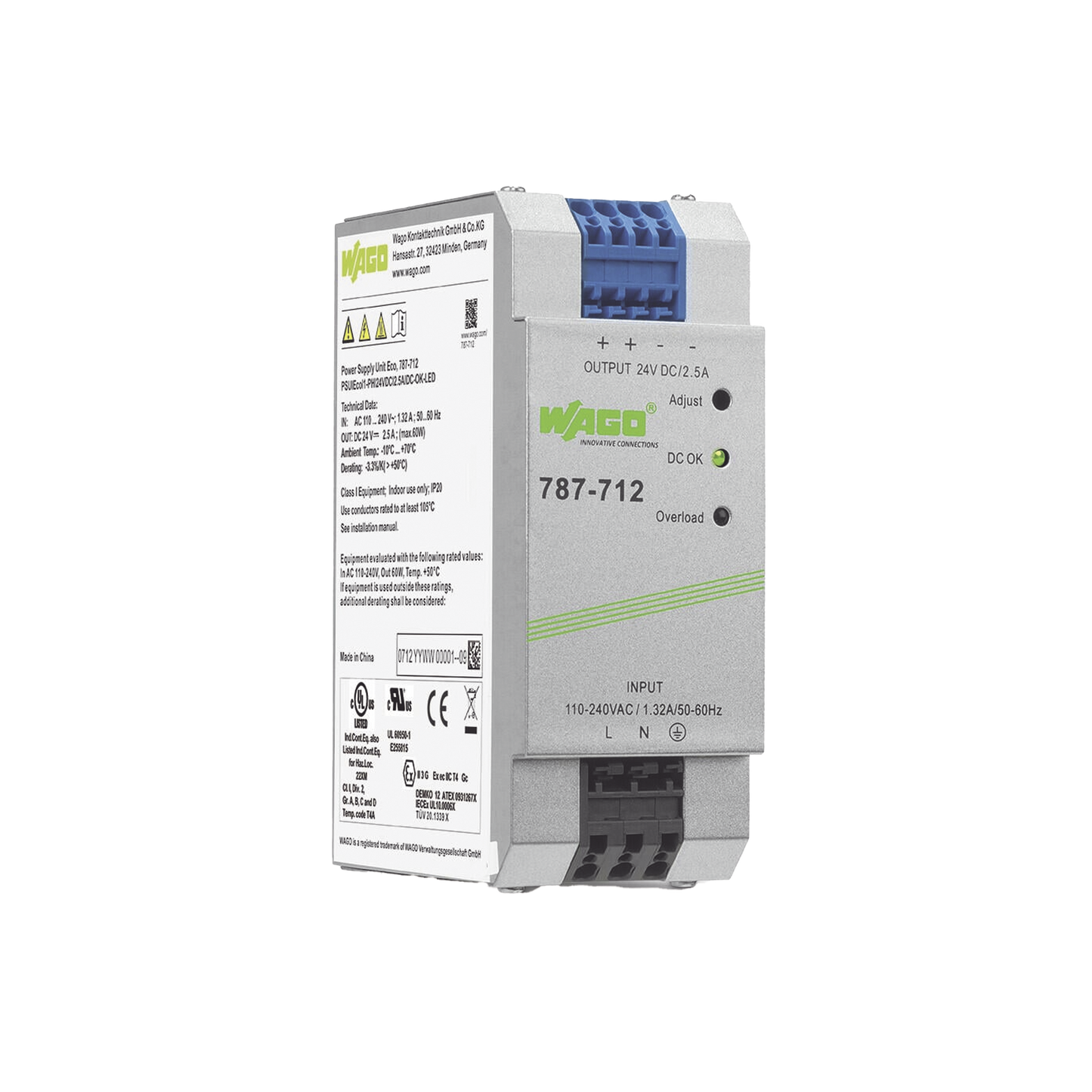 Fuente de Alimentación ECO / Monofásica / 24V DC / 2.5A / 60W / Sincronización Primaria / SELV PELV / Montaje Carril DIN / IP20
