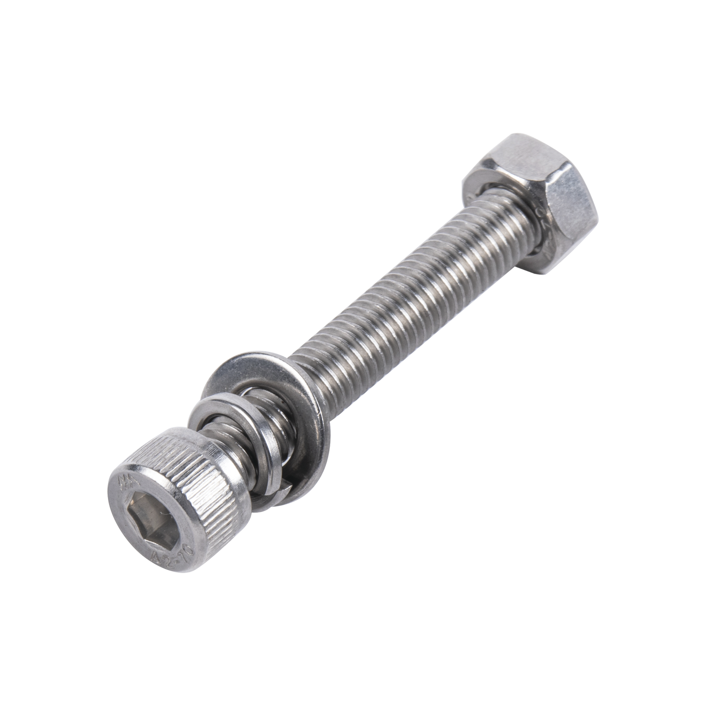 1 Tornillo Allen Milimétrico de Acero Inoxidable M8-1.25 x 50/ Con 1 Tuerca, 1 Arandela de Presión y 1 Plana / Para Montajes de Módulos Foto Voltaicos .
