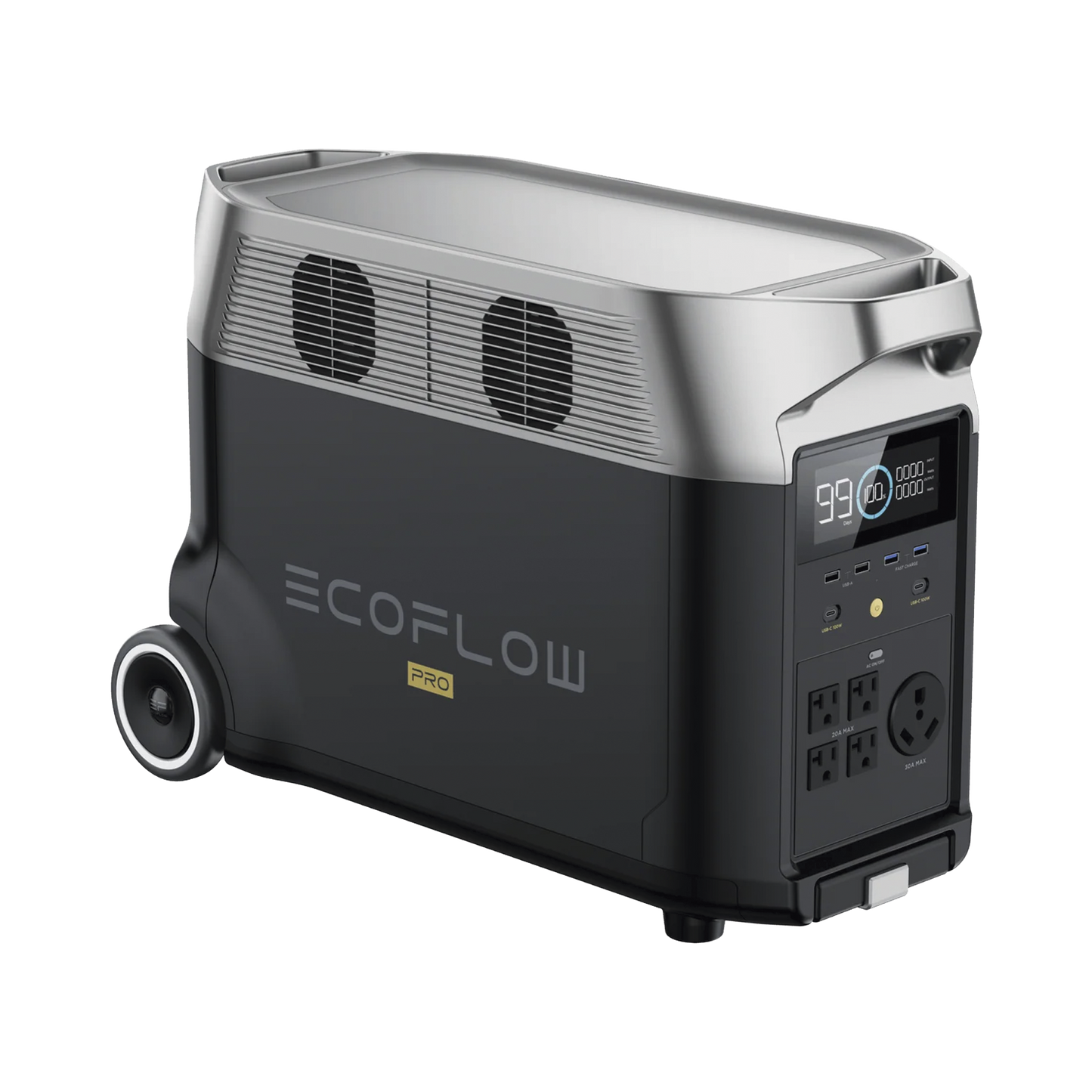 Estación de Energía Portátil DELTA PRO 3600Wh Litio LFP / 5 AC 3600W (7200W Pico) / 2 USB-C 200W / Capacidad para Aumentar Respaldo / Cargador de Coche 10A a 12.6V / Conectividad WiFi y Bluetooth (App) / Carga Solar 1600W Max.