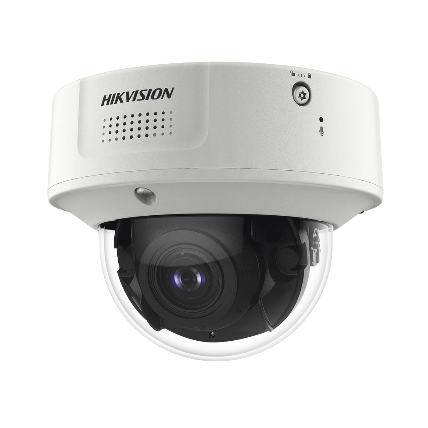 Domo IP 8 Megapixel / Lente Mot. 2.8 a 12 mm / DARKFIGHTER / WDR 120 dB / IK10 / 30 mts IR / Conteo Facial / Detección Facial / Interior / PoE / Búsqueda por Atributos / Micrófono Integrado / Micro SD