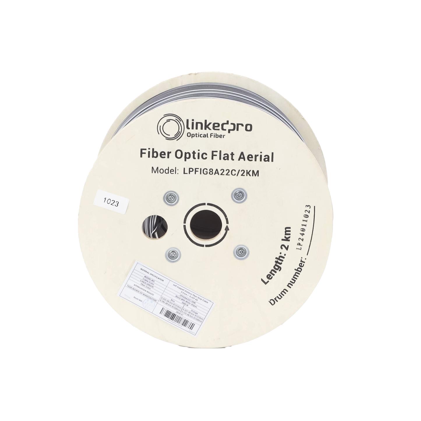 Carrete de 2 km de Fibra Óptica Aérea Mini Figura 8 G.657A2 tipo Drop Plana, Monomodo de 2 Hilos (bifibra), Color Negro, (No Soporta Conectores Mecánicos)