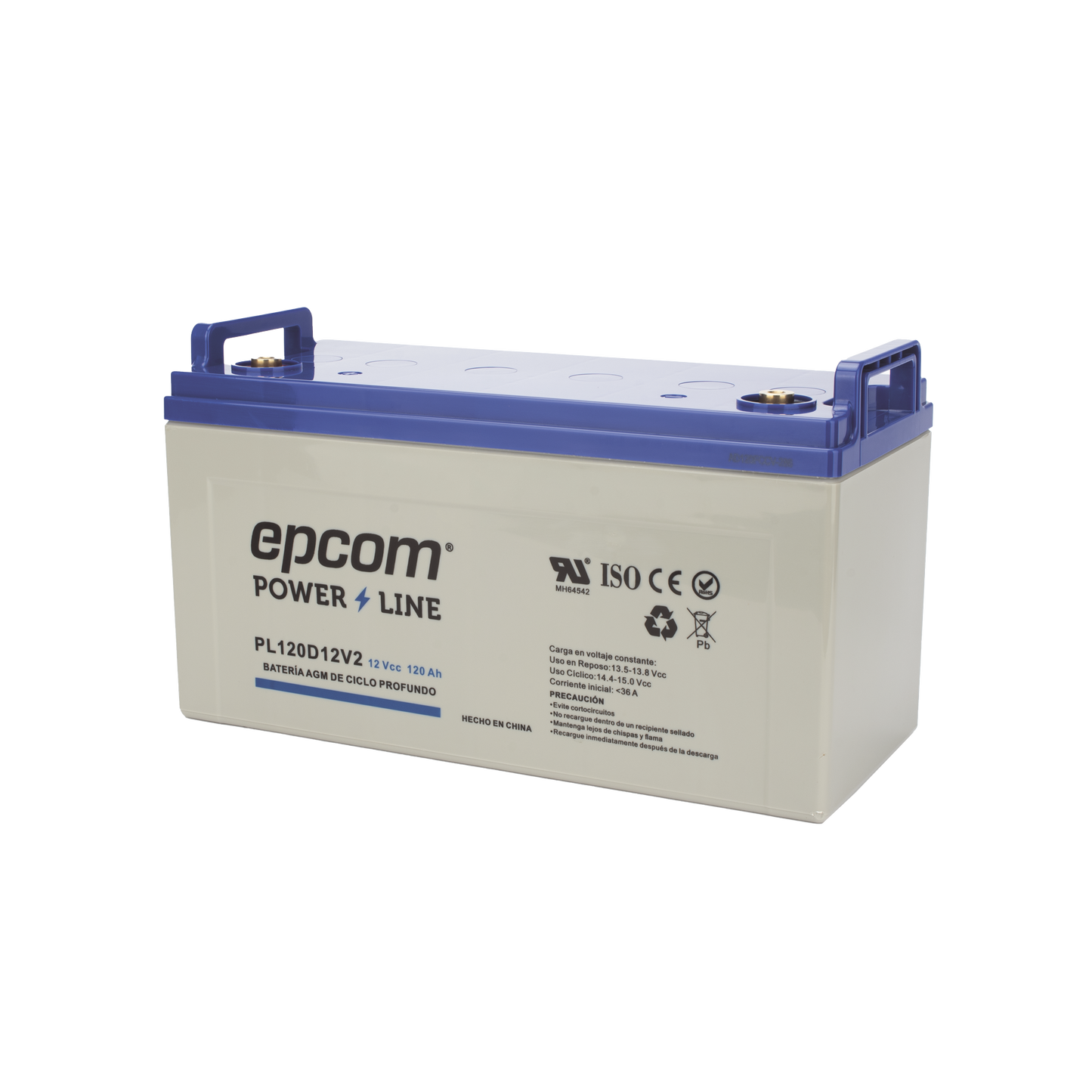 Batería 12 Vcc / 120 Ah / UL / Tecnología AGM-VRLA / CICLO PROFUNDO / Para uso en aplicaciones fotovoltaicas y de emergencia / Terminales T4