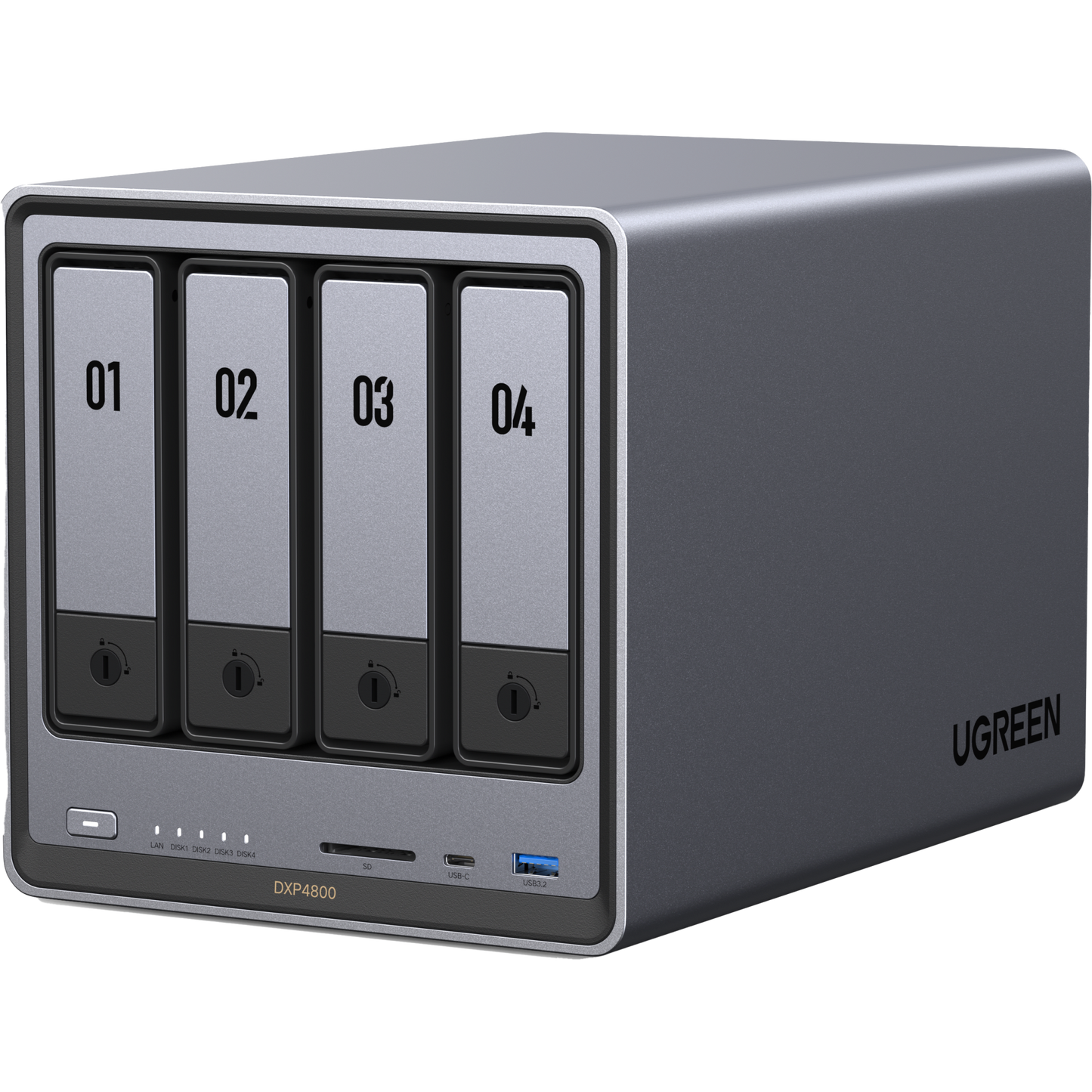NASync DXP4800 | SO UGOS Pro | Intel N100 12th Gen Intel® Quad Core™ | 4-Bahias (SATA) hasta 96TB | 2* M.2 SSD hasta 16TB| 8GB DDR5 (Exp. a 16GB) | 2.5Gb Dual Ethernet | HDMI 4K | 2* USB2.0 | 1*USB 3.2Gen | 1* USB 3.2Gen2 | 1*USB-C 3.2Gen2 | SD