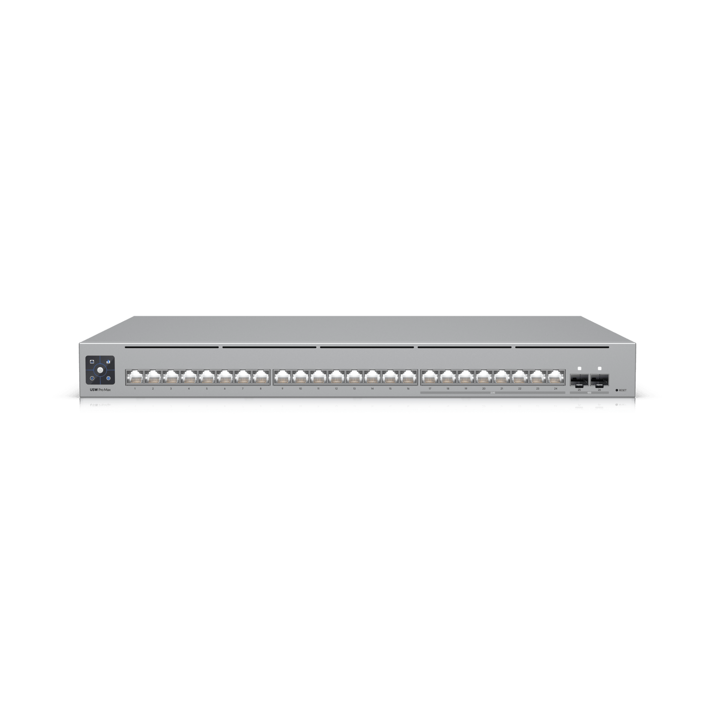 UniFi Switch Pro Max 24 – Switch Capa 3 con 24 Puertos (8 × 2.5 GbE y 16 × 1 GbE), 2 Puertos SFP+ 10G y Pantalla Informativa Integrada