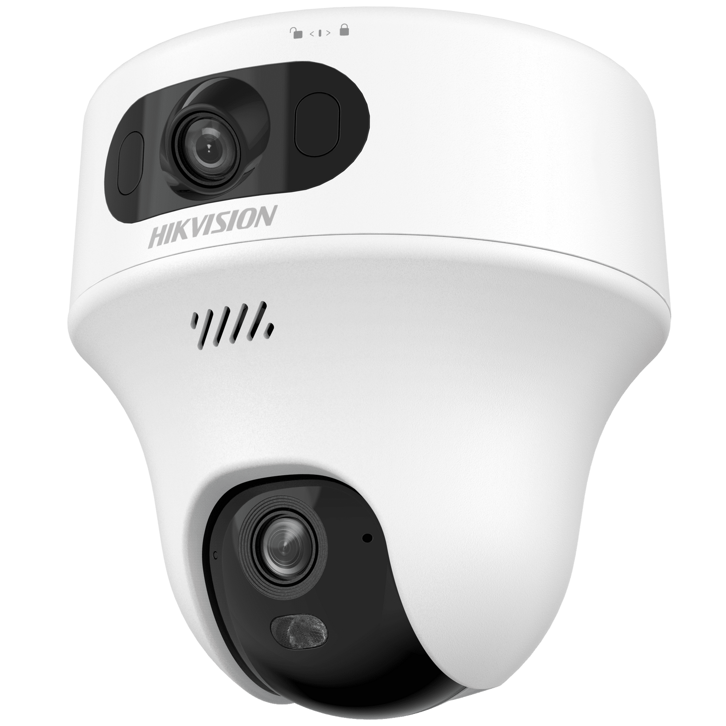 Turret PT IP de doble lente de 6 Megapixel / Lente 2.8 mm / Dual Light (20 mts IR + 15 mts Luz Blanca) / Wi-Fi / IP54 / dWDR / H.265 / Audio Bidireccional (Micrófono y Bocina)