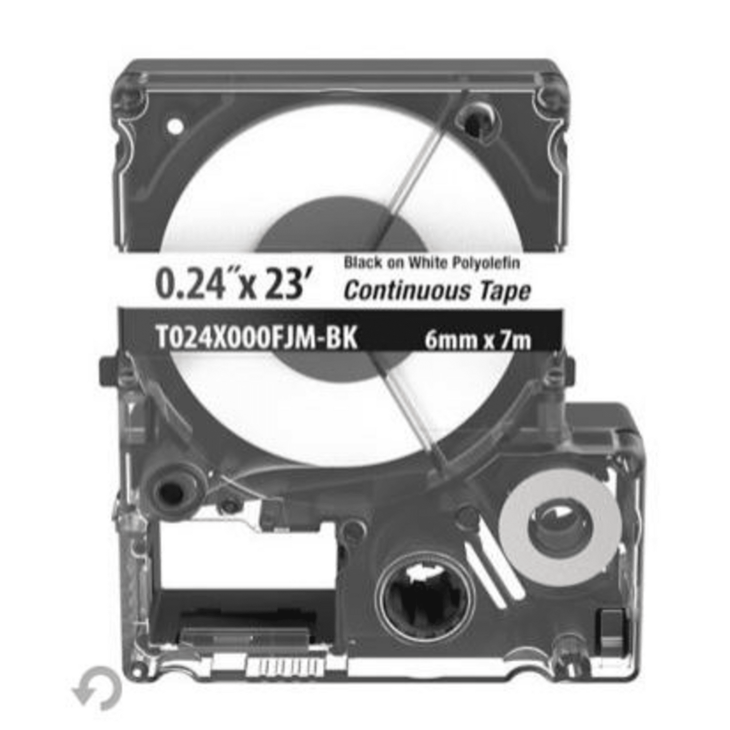 Casete de Etiquetas de Poliolefina de Cinta Continua, Color Negro Sobre Blanco, Uso Interior/Exterior, 5.82 mm de Ancho x 7 Metros de Largo