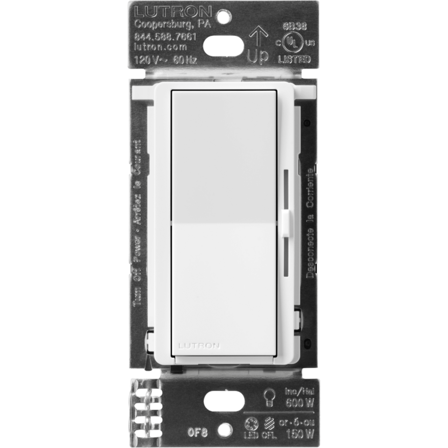 (Caseta Wireless) DIVA Atenuador de pared. Aumenta/Disminuye Intensidad de Iluminación. No requiere cable neutro. 150W LED / 600W INC/HAL