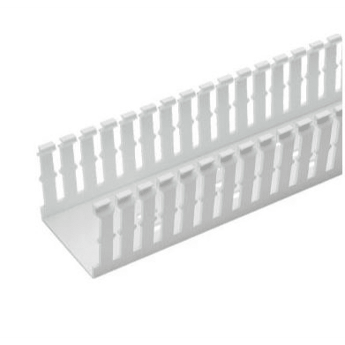 Canaleta Ranurada Angosta de PVC Sin tapa, Tipo F, 57.2 mm de Ancho, 53.8 mm de Alto y 1.8 m de Largo, Color Blanco