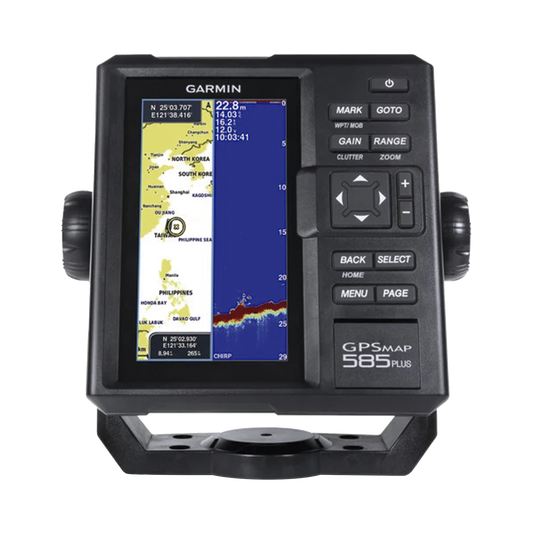 Plotter de Navegación GPSMAP 585 Plus / Pantalla 6" WVGA / Sonar CHIRP 600W / ClearVü Scanning Sonar / Compatible GPS-GLONASS-BeiDou / Quickdraw Contours / 2 Ranuras SD / IPX7 / Multiidioma