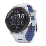Forerunner® 265, Bisel negro con carcasa en blanco y correa de silicona en blanco/azul