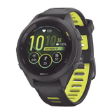 Forerunner® 265S, Bisel y carcasa en negro con correa de silicona en negro/amarillo