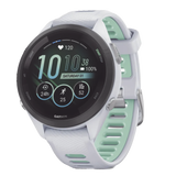 Forerunner® 265S, Bisel negro con carcasa en blanco y correa de silicona en blanco/verde