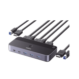 Conmutador KVM HDMI 4K | HDMI 2.0 | 2 Entradas 1 Salida | 4 Puertos USB 3.0 (3 USB-A *1 USB-C) | Soporta 4K@60Hz | HDR | Indicador Led | Compatible Win, MacOs y Linux | Carcasa de Aluminio.