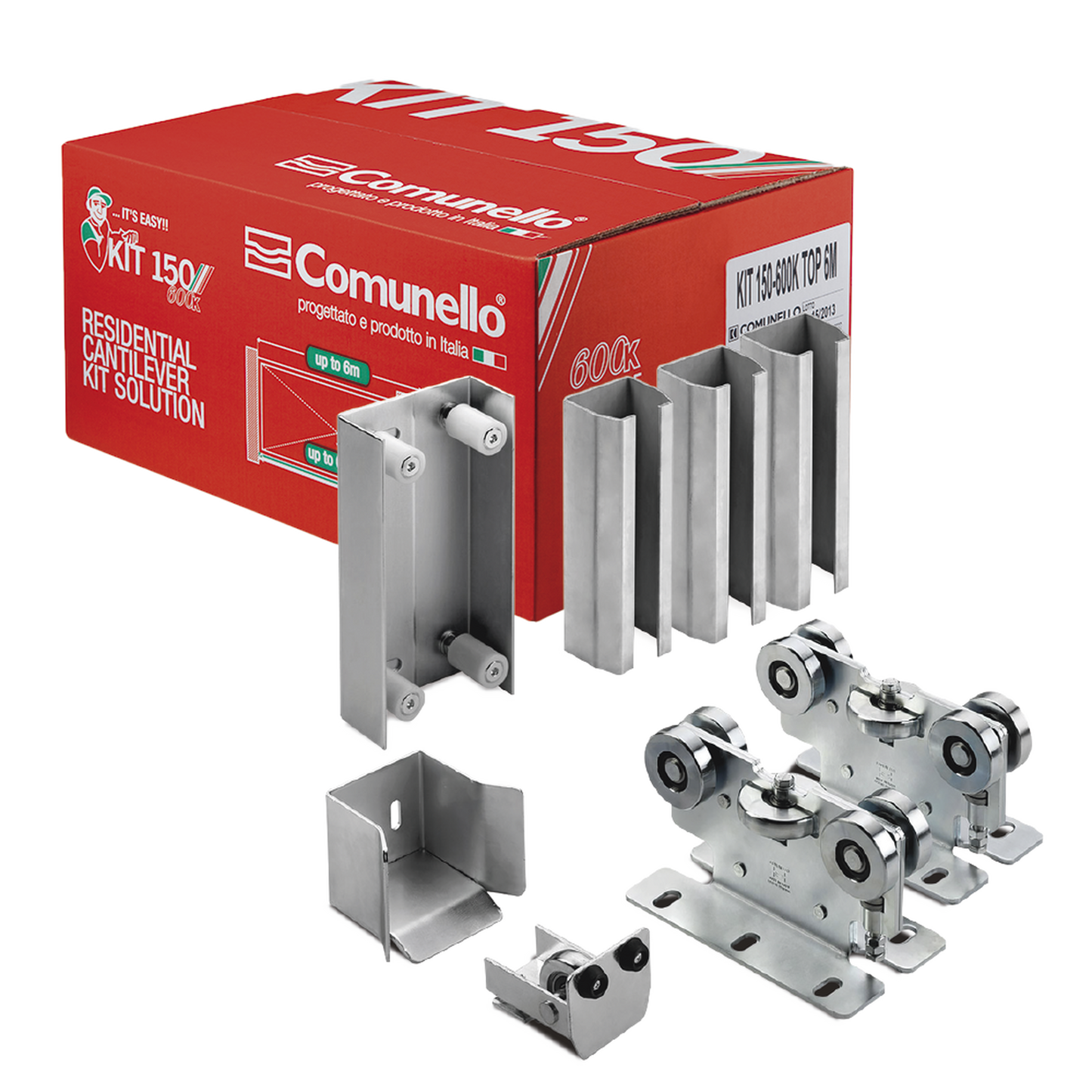 KIT para puertas autoportantes de hasta 3 m y 600 kg con rodillos de nylon