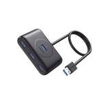 HUB USB-A 3.0 4 en 1 | 4 Puertos USB-A 3.0 (5Gbps) | Entrada USB-C (PD 5V2A) | Cable de 1 Metro | Indicador Led | Ideal para Transferencia de Datos | Entrada USB-C para alimentar equipos de mayor consumo | Color Negro.