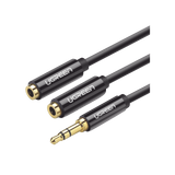 Cable Adaptador/Divisor de Audio de 3.5mm Macho a 2 Terminales de 3.5mm Hembra / 25 cm de Longitud / Cable TPE / Color Negro