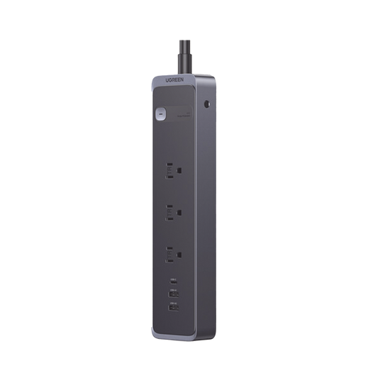 Regleta con Protector Contra Sobretensiones | 3 Salidas de CA NEMA 5-15R | 1 Salida USB-C PD de 30 W | 2 Puertos USB-A | Protección Contra Sobretensiones de 1600 julios | Cable 1.8m | Color Negro.