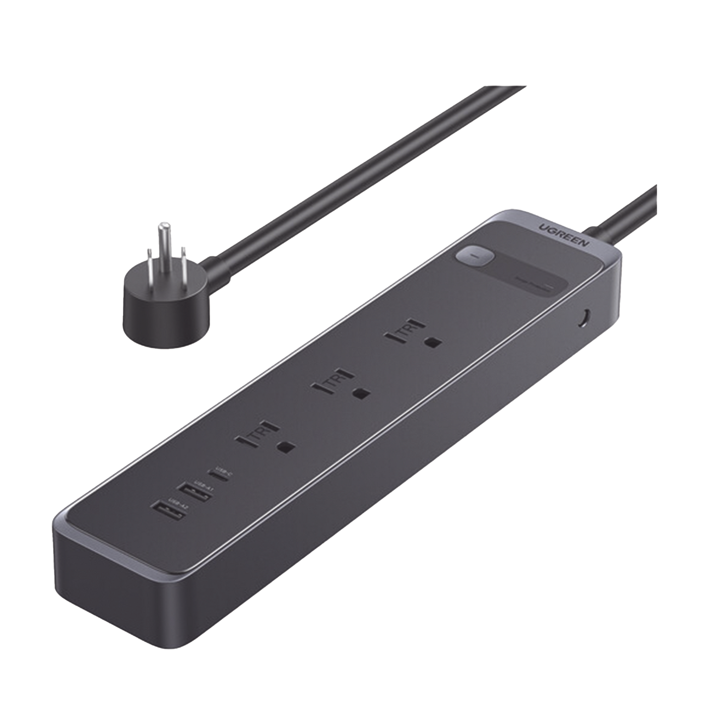 Regleta con Protector Contra Sobretensiones | 3 Salidas de CA NEMA 5-15R | 1 Salida USB-C PD de 30 W | 2 Puertos USB-A | Protección Contra Sobretensiones de 1600 julios | Cable 1.8m | Color Negro.