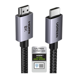 Cable HDMI 2.1 de 8K@60Hz | 2 Metros (6.56 Pies) | 48Gbps | HDR10+ | 3D Inversivo | eARC | Dolby ATMOS | VVR | QMS | QFT | ALLM | 3 Modos de Visualizaci�n | Certificado HDMI 8K | Niquelado | Nylon Trenzado | Carcasa de Aluminio