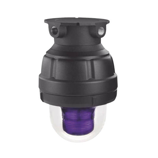 Luz estroboscópica a prueba de explosiones UL y cUL para Clase I, División 1, Grupo C y D; Clase I, División 2, Grupos A y B; Clase II, División 1, Grupos E, F y G; Clase III , 24 Vcd, color Magenta, montaje no incluido