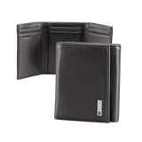 Cartera Athens Negra de Piel con Compartimento de Micromalla para ID. Doblable en 3 Partes con Divisor de Billetes. Pocket Wallet