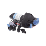 Bomba controlada por presión Par Max a 12 Vcd, caudal de 2 GPM, presión máxima 35 psi, para manguera de entrada con orificio de 38 mm (1½”), manguera de descarga con orificio de 25 mm (1”)