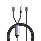 Cable USB-C a Y (USB-C & USB-C) | 1.5 Metros | Carga Rápida de hasta 100W | PD3.0 | QC4.0/3.0/2.0 | FPC | AFC | Protección Integrada| Caja de Aluminio | Nylon Trenzado | Amplia Compatibilidad | Color Negro.