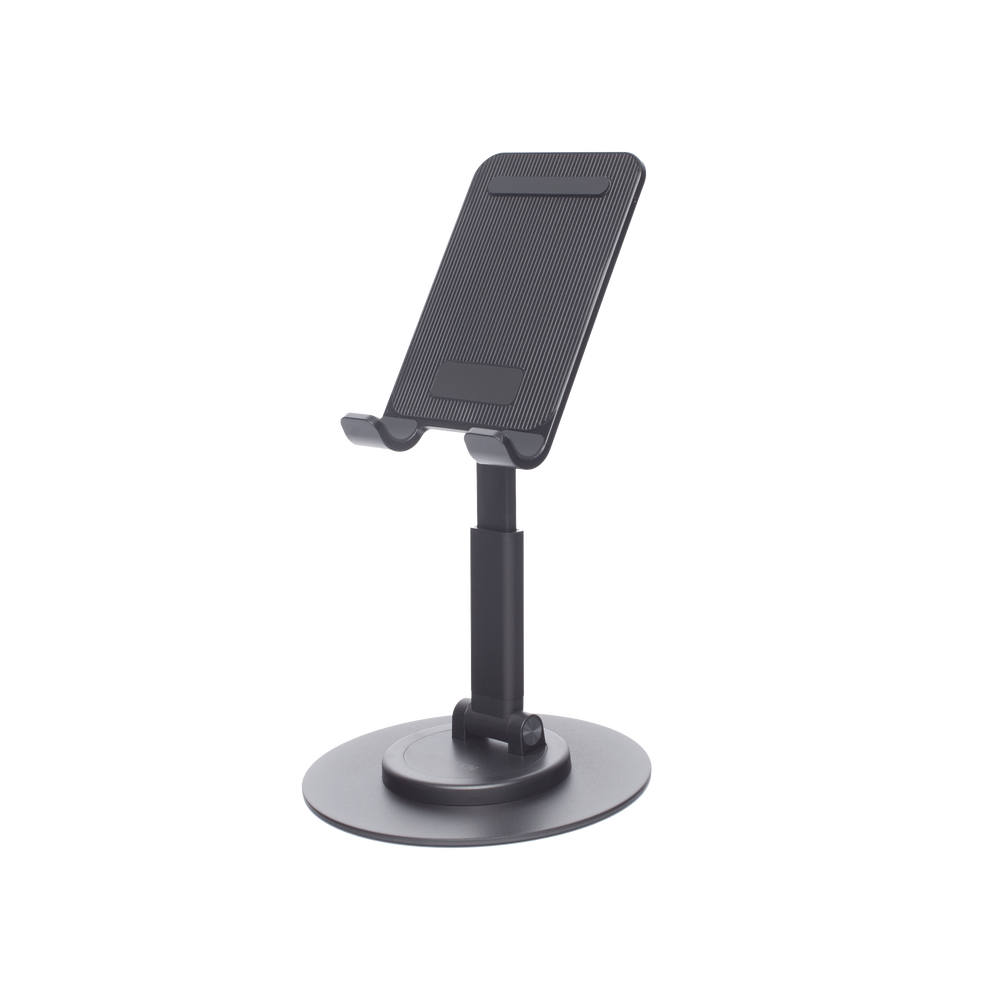 Soporte para Teléfono Celular Giratorio | 360° de Rotación | Angulo Ajustable | Altura Ajustable 17-20cm  | Antideslizante | Ejes Giratorios de Alta Precisión| Plegable | Aluminio | Color Gris