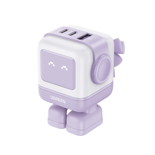 Cargador RobotGaN de 65W Serie UNO | 3 Puertos de Carga R�pida | 2 USB-C | 1 USB-A | PD 3.0 | QC 4.0 | Carga Inteligente | Tecnolog�a GaN II | Zapato Magn�tico Extra�ble | Carcasa Ign�fuga | Pantalla LED