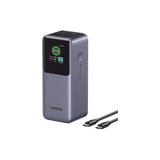 Power Bank de 20000mAh | 3 Salidas 130W Max. | USB-A + 2 USB-C | PD 3.0 | QC3.0 | FCP | SCP | Pantalla Inteligente | Carcasa Ignifuga | Color Gris | Incluye Cable USB de 50cm | Carga tu Laptop de Manera Segura.