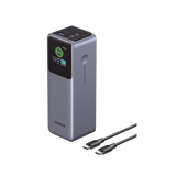 Power Bank de 25000mAh | 3 Salidas 200W Max. | USB-A + 2 USB-C | PD 3.0, QC3.0 | FCP | SCP | Pantalla Inteligente | Carcasa Ignifuga | Color Gris | Incluye Cable USB de 50cm | Carga tu Laptop de Manera Segura.