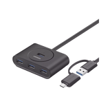 HUB USB-A y C 3.0 4 en 1 | Con Conector USB-C y USB-A | 4 Puertos USB-A 3.0 (5Gbps) | Cable de 25cm | Indicador Led | Ideal para Transferencia de Datos | Entrada Micro USB para alimentar equipos de mayor consumo.