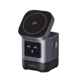 Cargador Inalámbrico Robot 2 en 1 UGREEN Qi2 / 15W Ultra Rápido para iPhone / 5W para AirPods / Pantalla Inteligente con Expresiones / Imanes N48H / Puerto USB-C 5W para Apple Watch / Compatibilidad MPP
