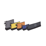 KIT 5 Bolsos Ultra Resistentes para Herramientas con Base y cierre Zipper, Colores: gris claro, amarillo, naranja, azul, gris oscuro. Todos con Mosquetones de Aluminio.