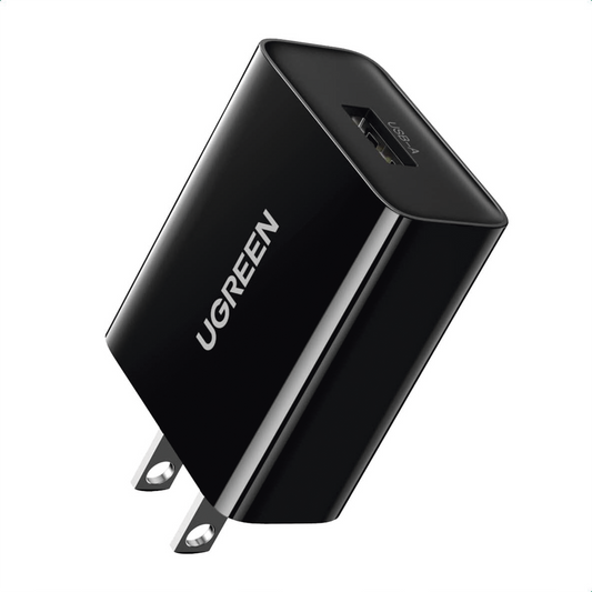 Cargador USB-A de 20W | 1 USB-A de Carga Rápida | QC3.0 | FCP | AFC| Carga Inteligente |  Múltiple Protección | Mayor Eficiencia Energética | Tamaño Compacto | Carcasa Ignifuga | Color Negro.