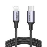 Cable USB-C a Lightning | 2 Metros | Certificado MFi | Carga Rápida 60W | 480 Mbps | Conector C94 | Adecuado para iPhone, iPad y iPod | Protección Integrada | Caja de Aluminio | Nylon Trenzado | Color Negro.