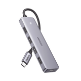 HUB USB-C 3.0 4 EN 1 | 4 Puertos USB-A (5Gbps) | Carcasa ABS + PC | Soporta OTG | Luz Indicadora LED | Compatible con iPhone 15 Pro MAX) | Interfaz Niquelada | Color Gris Metalizado | Cable de 15cm.