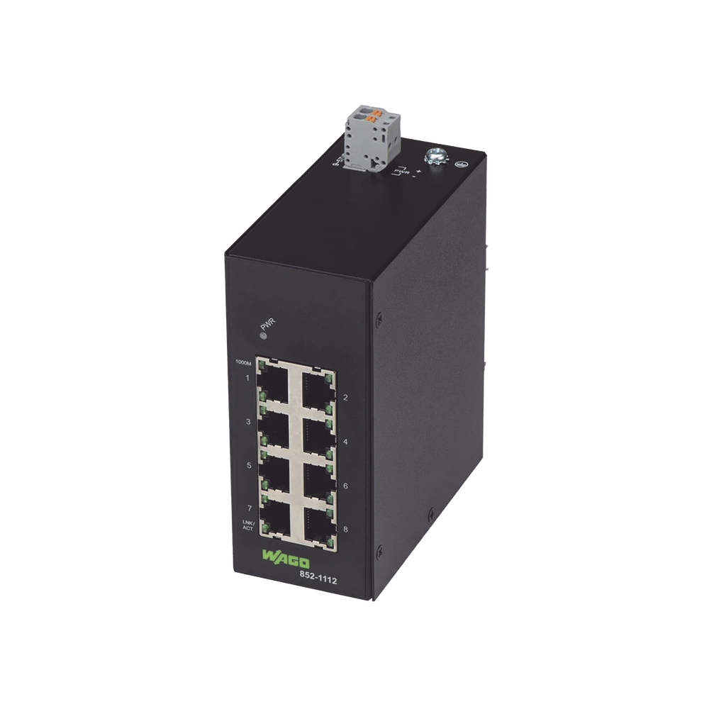 Switch Industrial ECO / 8 Puertos Gigabit 1000Base-T / Montaje Riel DIN / IP30 / -40°C a +70°C / Protección Sobretensión / Auto MDI-X