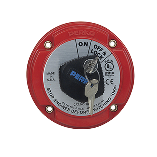 Interruptor Desconexión Batería Marina 9602, 250A Continuos, 360A Intermitentes, 6-32 VDC, Montaje Superficie, Terminales 5/16", Opciones Bloqueo Llave y Desconexión Campo Alternador