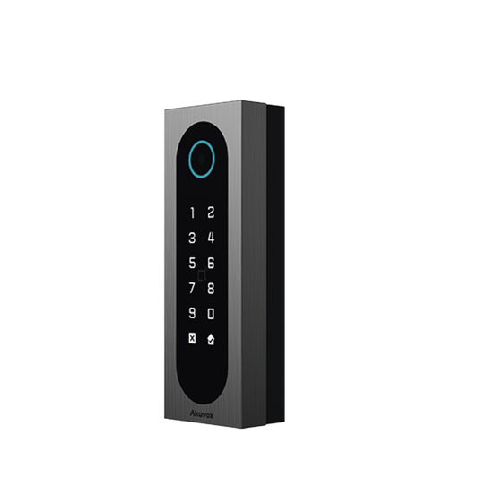 Control de Acceso Slim Akuvox A08S / Aluminio y Vidrio Templado / IP65 & IK09 / Capacidad para 20,000 Tarjetas / Métodos de Acceso Multi (QR, Bluetooth, PIN, RFID) / Soporta Wiegand / 1 Salida de Relay