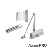 Kit para control de acceso incluye Chapa magnética de 600Lbs / Montajes L y Z / Cierra puerta para 45-65Kg.