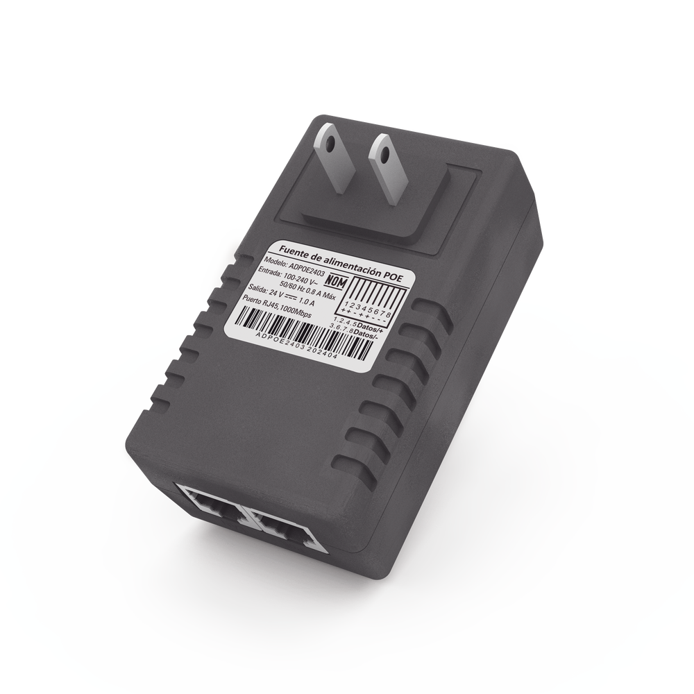 Adaptador de pared / Inyector PoE / 24 Vcc / 1 A / Controlado por chip IC / Protección contra OV, OC, SC, UV/  Fácil de instalar