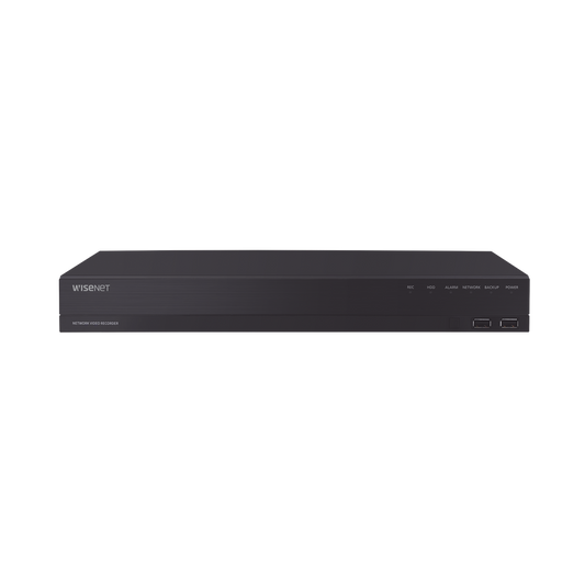 NVR 16 canales grabacion hasta 8MP / H.265 / P2P Wisenet / 16 puertos PoE Plug and Play / 80 Mbps para grabacion.