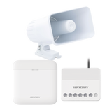 (AXPRO) KIT de alarma AX PRO con sirena cableada 30W / Incluye: 1 Hub con Batería de respaldo / 1 Sirena Cableada de 30 Watts IP65 / 1 Relevador Inalámbrico 0 a 36 VCC / Compatible con Hik-Connect P2P