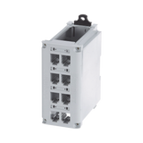 Panel de Parcheo Modular para Cobre, Blindado, de Instalación en Riel DIN Estándar de 35mm, 8 Puertos Mini-Com, Color Gris