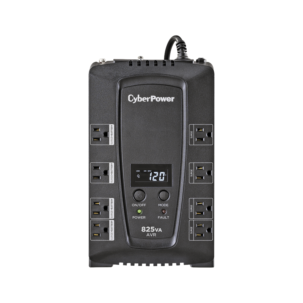 UPS de 825 VA/450 W, Topología Línea Interactiva, Entrada 120 Vca NEMA 5-15P, Tipo Gabinete Compacto, Con 8 Tomas NEMA 5-15R