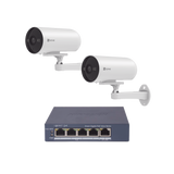Kit de cámaras PoE Para Uso en Exterior / PoE Estandar Af / 2 piezas CS-H5/3MP/ 1 Pieza de Switch DS-3E1505P-EI/M / Vision Nocturna a Color / IP67 / Audio Bidireccional / Luz y Sirena / 4 Puertos 1000 Mbps PoE+ / 1 Puerto 1000 Mbps Uplink
